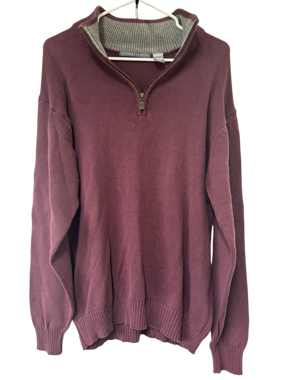 Oscar De La Renta Men's Burgundy 1/4 Zip 100% Cotton Sweater Size Large